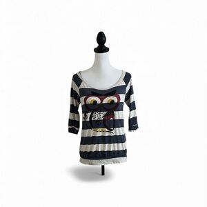 Mary Jane Striped Navy and Cream Owl Top